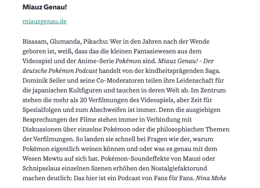süddeutsche, Zeitung, pokemon, podcast, Empfehlung, deutsch, German, news, Bericht, miauz genau