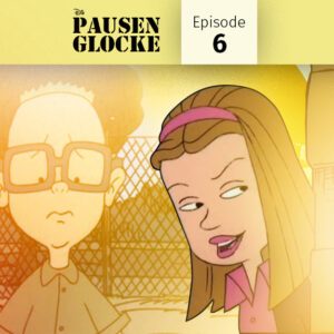 Disneys große Pause, Ashley guckt um die Ecke und Gus steht verlegen im Hintergrund. Wurde verhext und muss schweigen