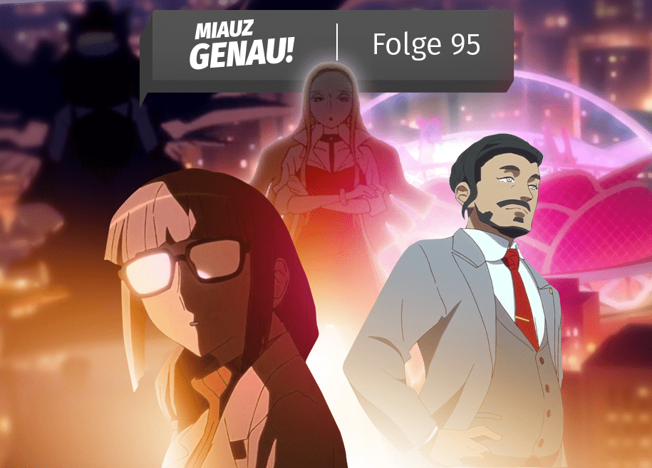 Olivia in jung, Chairman Rose und Olivia stehen vor einem Luftbild von Score City. Pokemon Zwielichtschwingen/Twilight Wings Review bei Miauz Genau - der deutsche Pokemon Podcast. Gesponsert von Lindcards.de - von Dominik Seiler