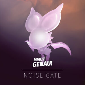 Podcast-Cover für eine Miauz Genau! Noise Gate-Episode mit einem kristallklaren Terakristall-UHaFnir im Mittelpunkt. Die leuchtenden Reflexionen und die sanfte Beleuchtung unterstreichen die mystische und futuristische Ästhetik des Motivs. Das Logo des Pokémon-Podcasts Miauz Genau! ist prominent in der Gestaltung eingebunden.