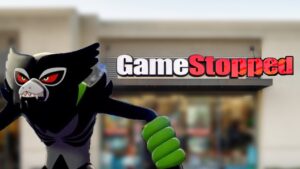 Das Pokemon Zarude steht vor einem geschlossenen GameStop. Video Thumbnail von Knopey