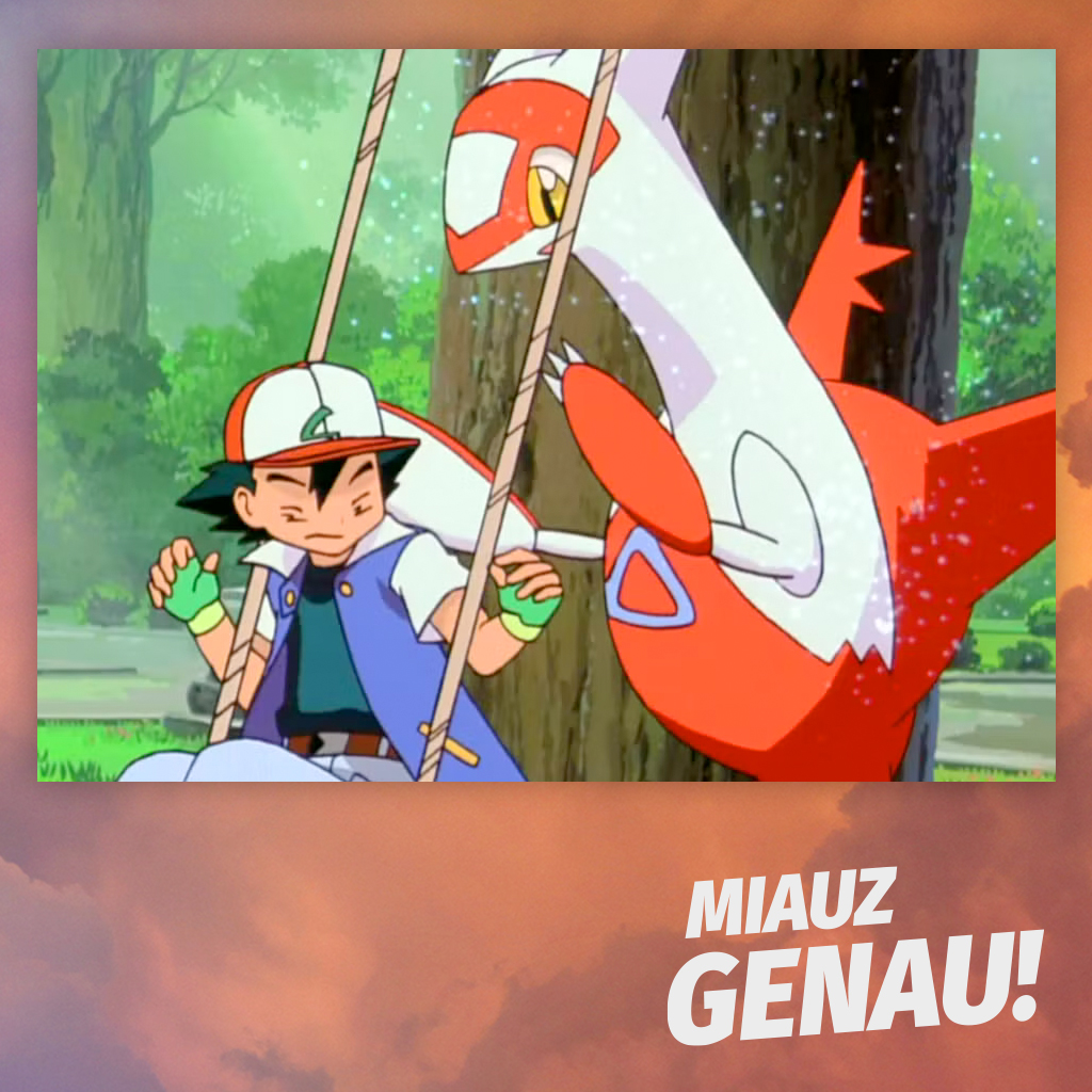 sh Ketchum und Latias in einer Szene aus ‚Pokémon Heroes – Der Film‘, vorgestellt im Podcast ‚Miauz Genau!‘ mit einem Review zum Film.